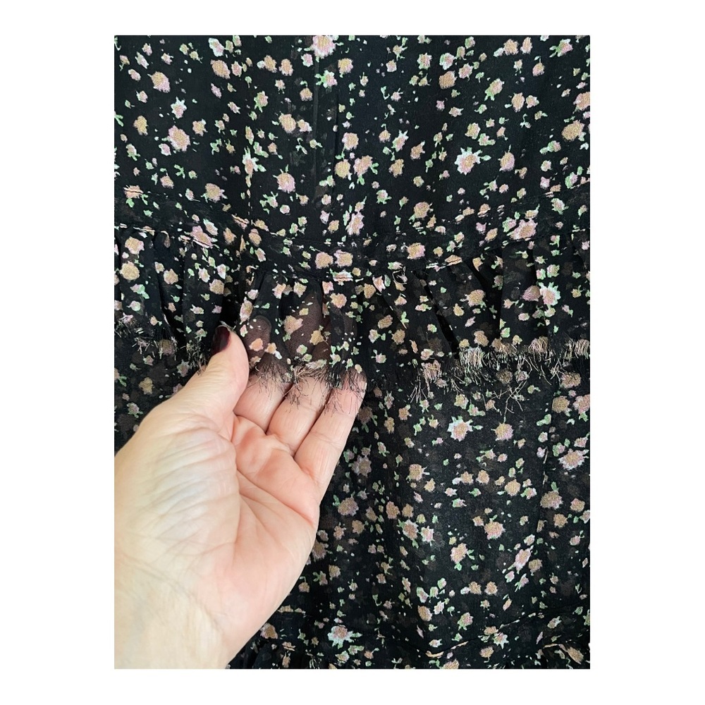 All Saints $198 Diedre Floral Ruffle Tie Semi Sheer Long Tunic Top Size Small - Picture 6 of 10